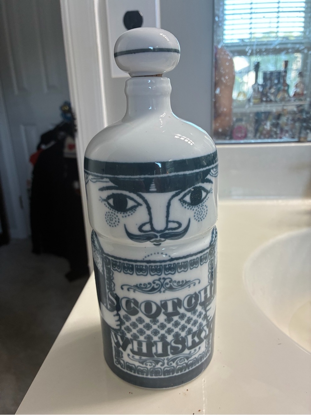 Vintage and Rare German Ceramic Scotch Whisky Decanter - Blue and White